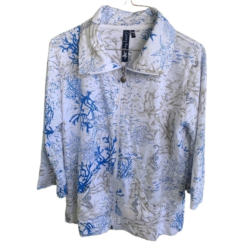 Casey Key Full Zip Jacket Nautical Ocean Starfish Shells Size Women’s Medium